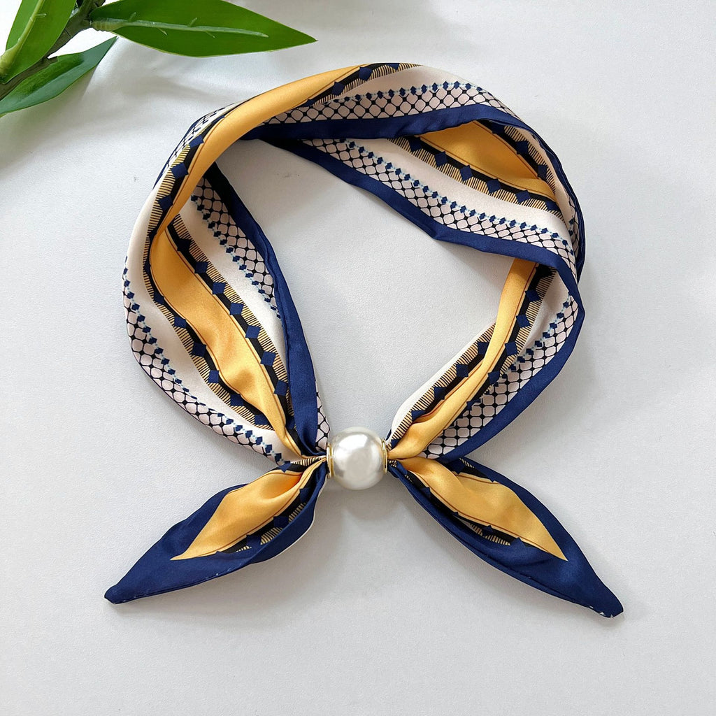 Printed Satin Neck Scarf with Magnetic Clasp - C7