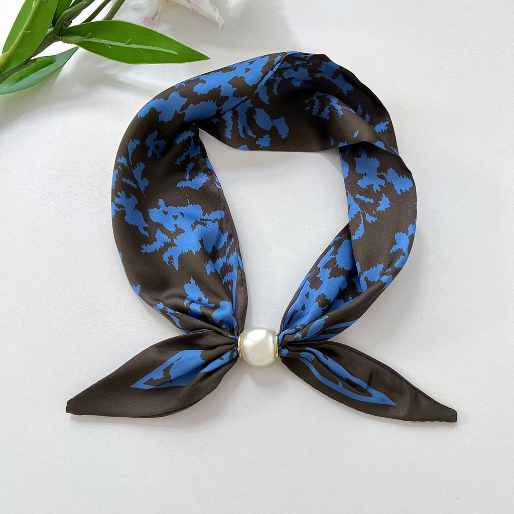 Printed Satin Neck Scarf with Magnetic Clasp - C9