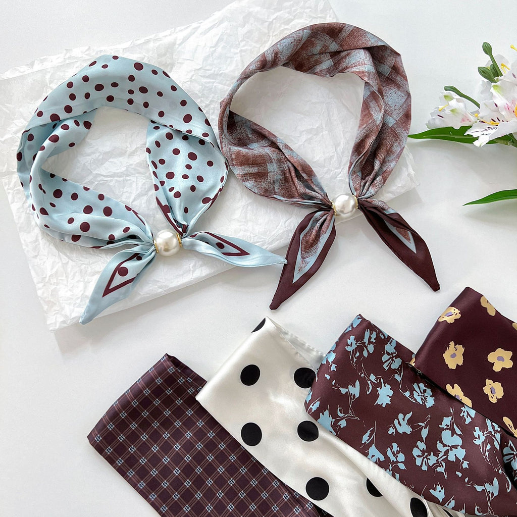 Printed Satin Neck Scarf with Magnetic Clasp