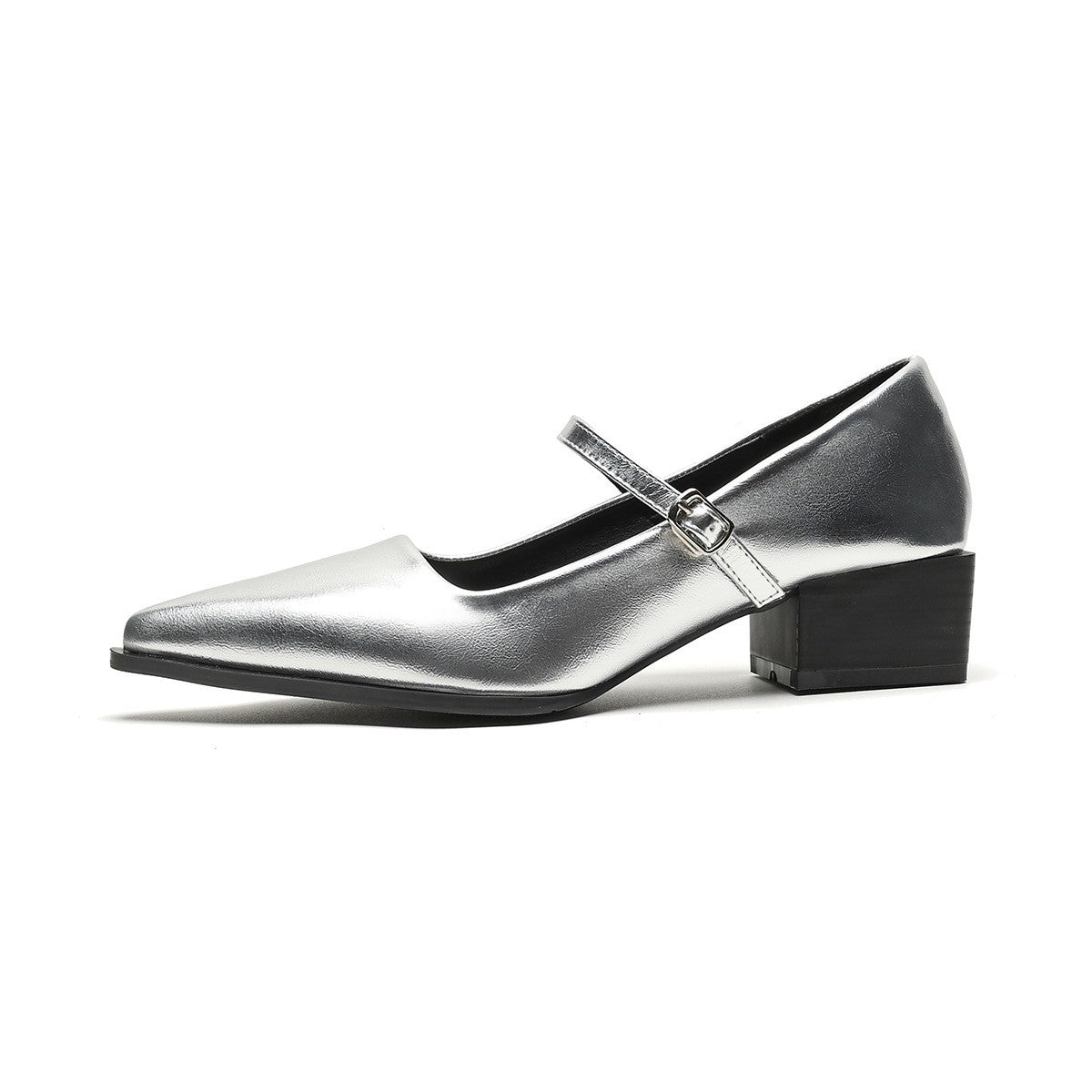 Pointed Toe Mary Jane Block Heel Pumps