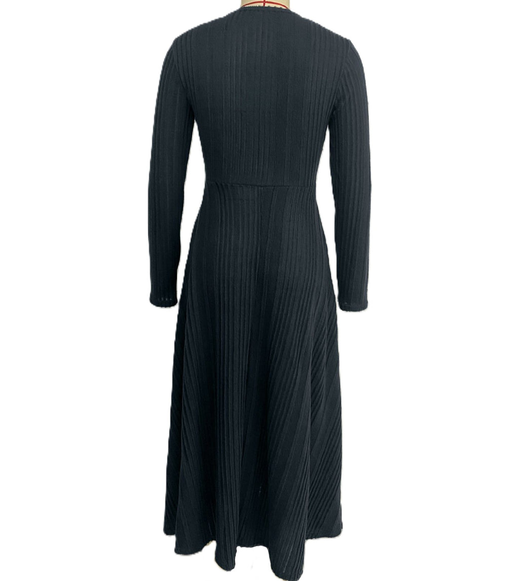 Cutout Ribbed Knit Fit and Flare Midi Dress - Darkgrey - 1