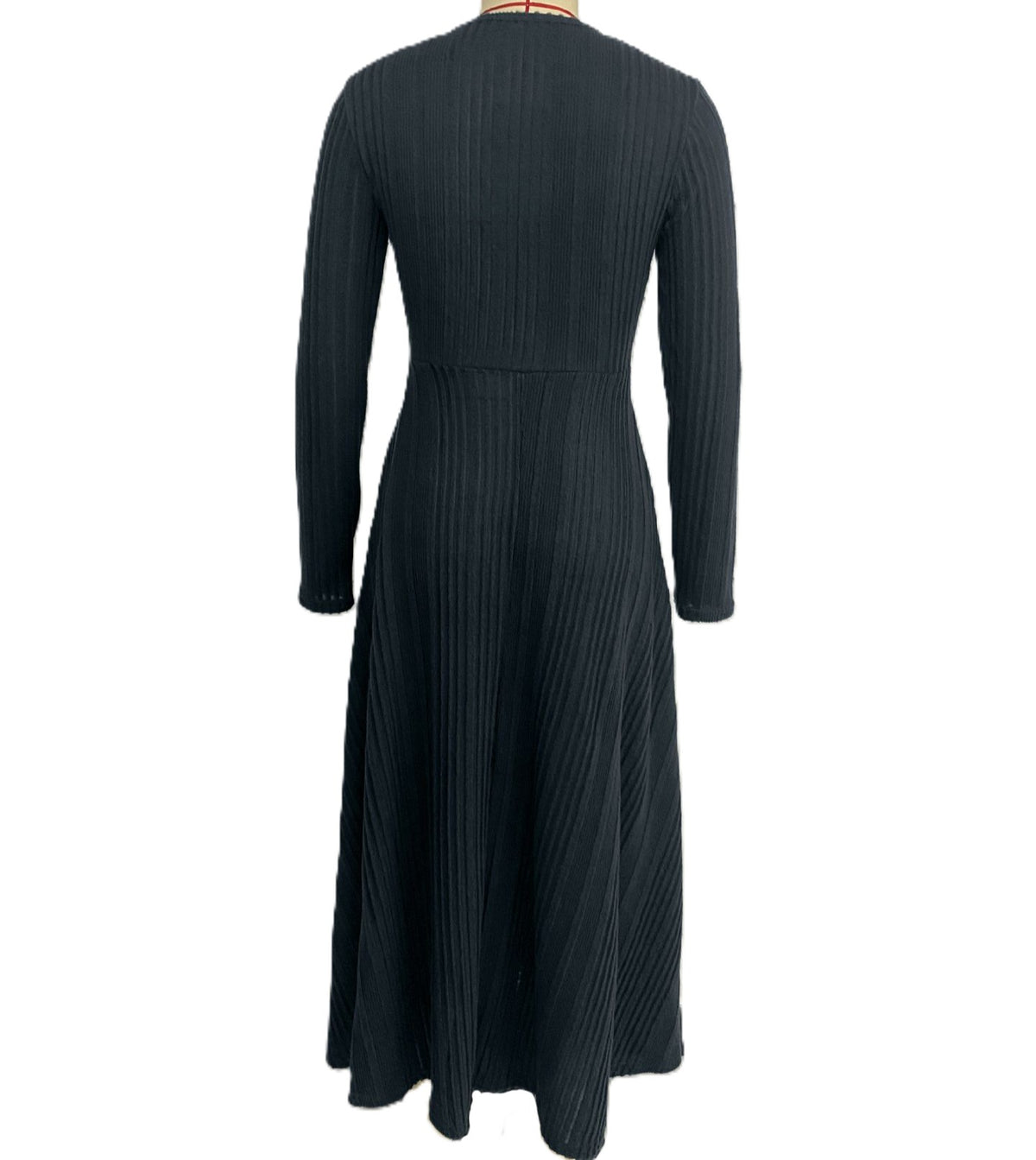 Cutout Ribbed Knit Fit and Flare Midi Dress - Darkgrey - 1