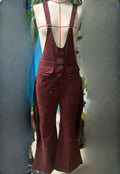 Western Suede Wide Leg Overall Jumpsuit - Red