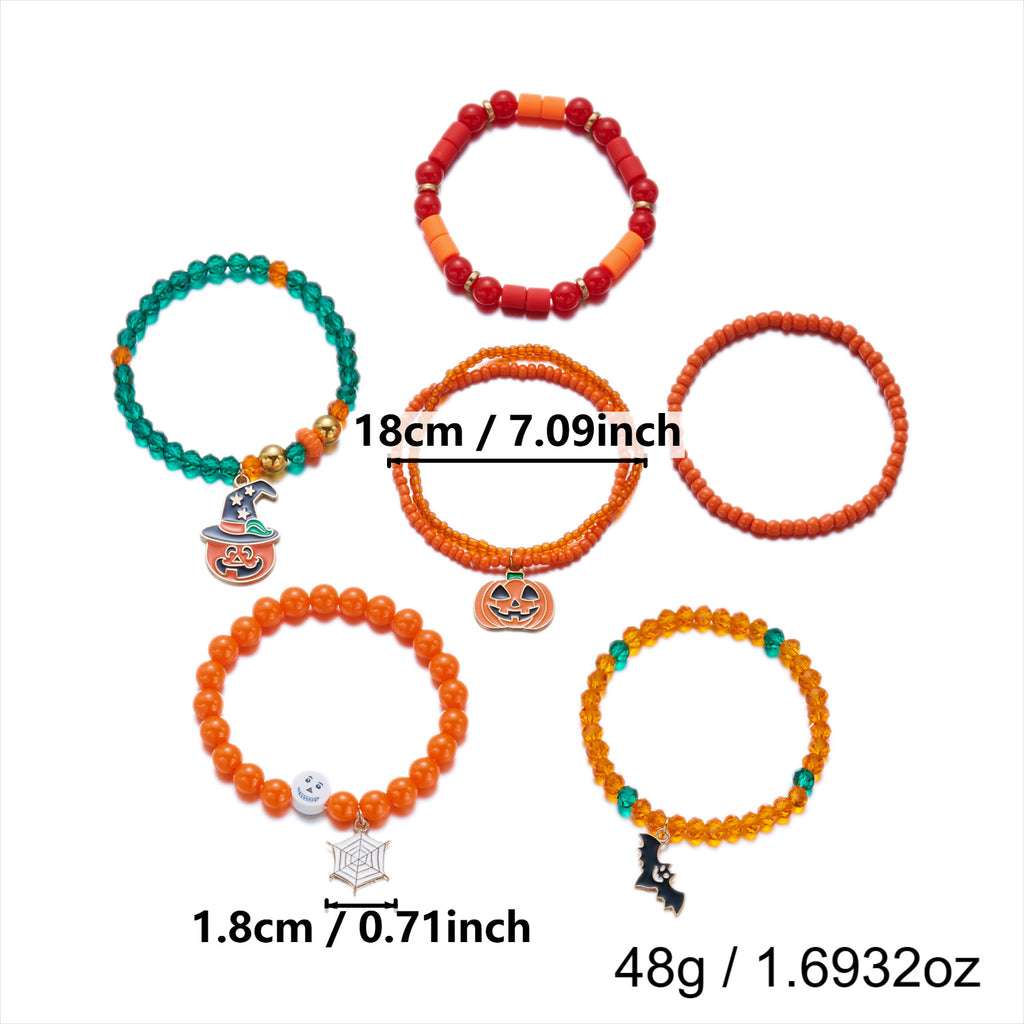 Stackable Beaded Bracelet Set With Spooky Charms - C1