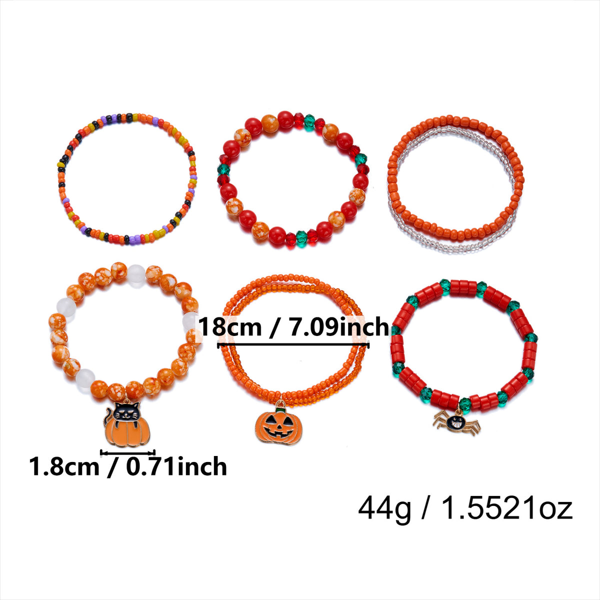 Stackable Beaded Bracelet Set With Spooky Charms - C2