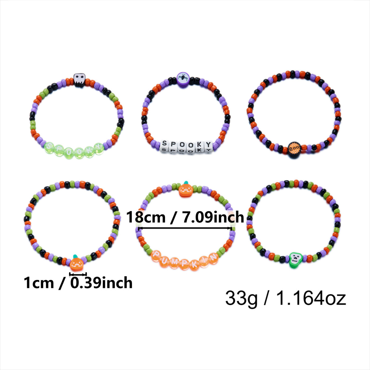 Stackable Beaded Bracelet Set With Spooky Charms - C3