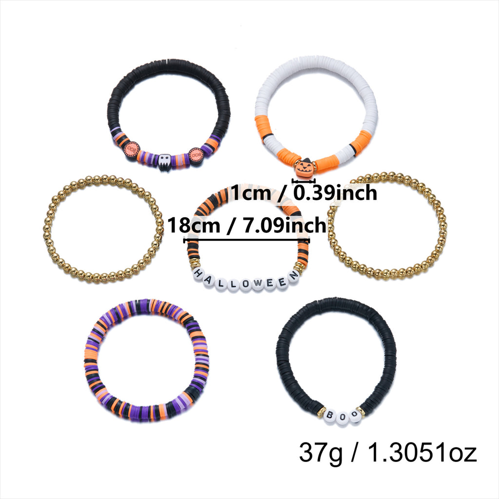 Stackable Beaded Bracelet Set With Spooky Charms - C4