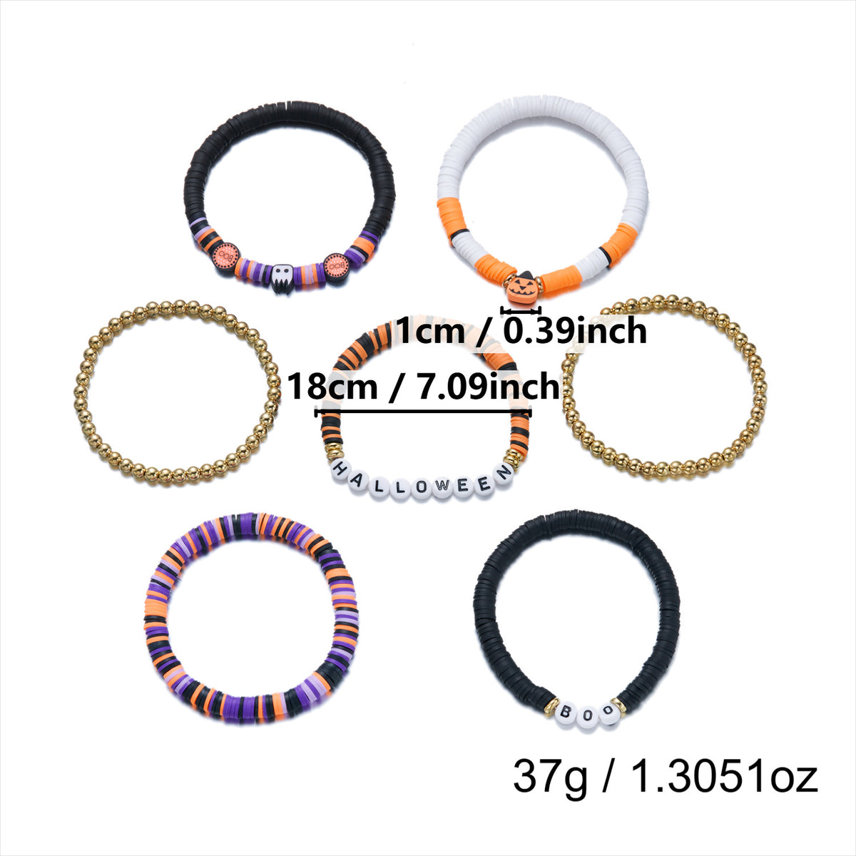 Stackable Beaded Bracelet Set With Spooky Charms - C4
