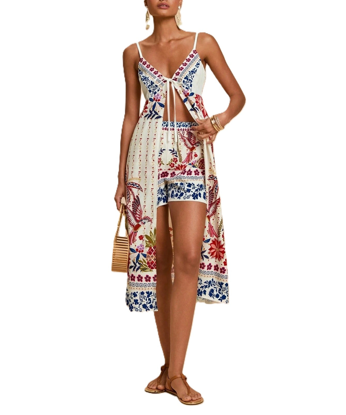 Boho Print Maxi Overlay Tank And Shorts Set - Decor