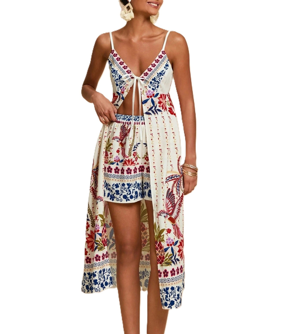 Boho Print Maxi Overlay Tank And Shorts Set - view 1