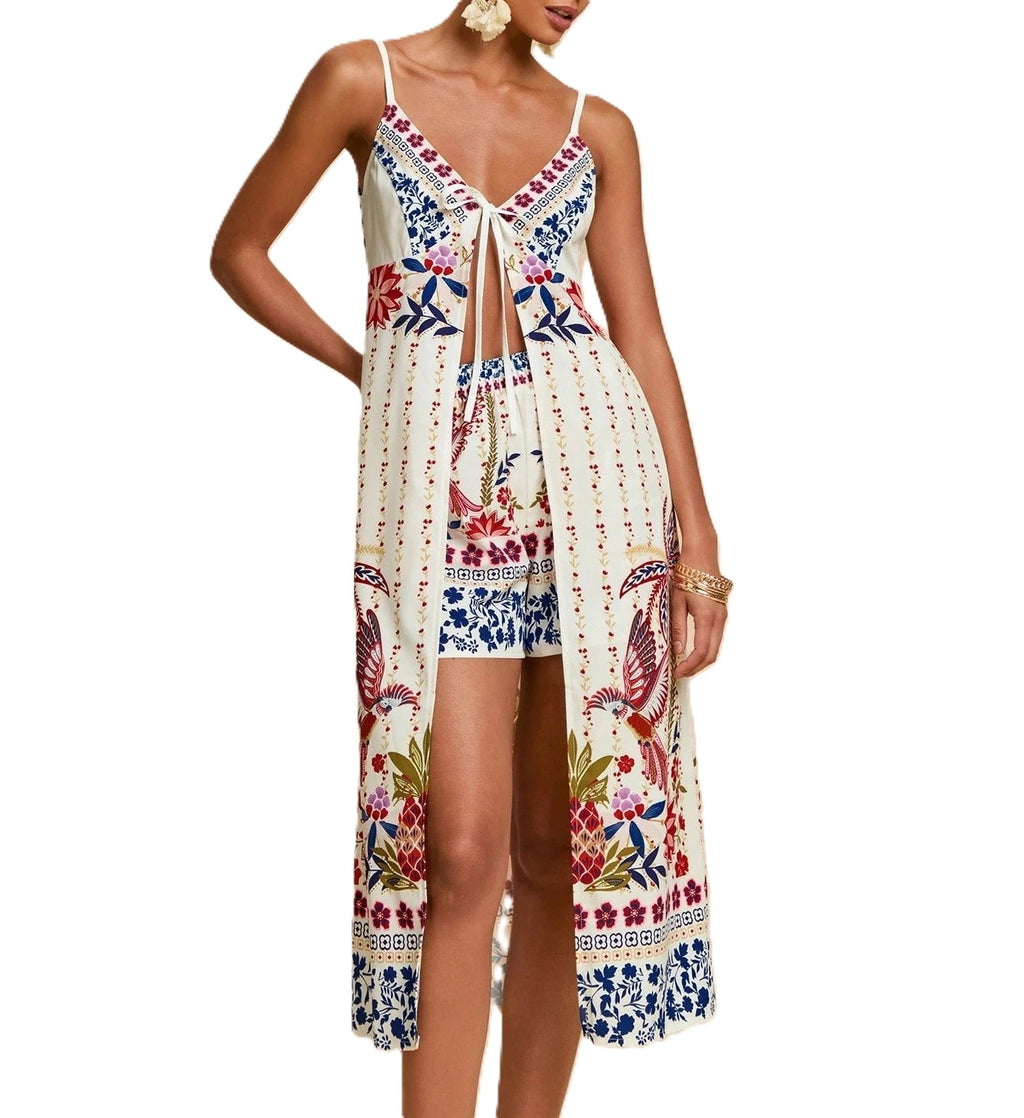 Boho Print Maxi Overlay Tank And Shorts Set - view 2