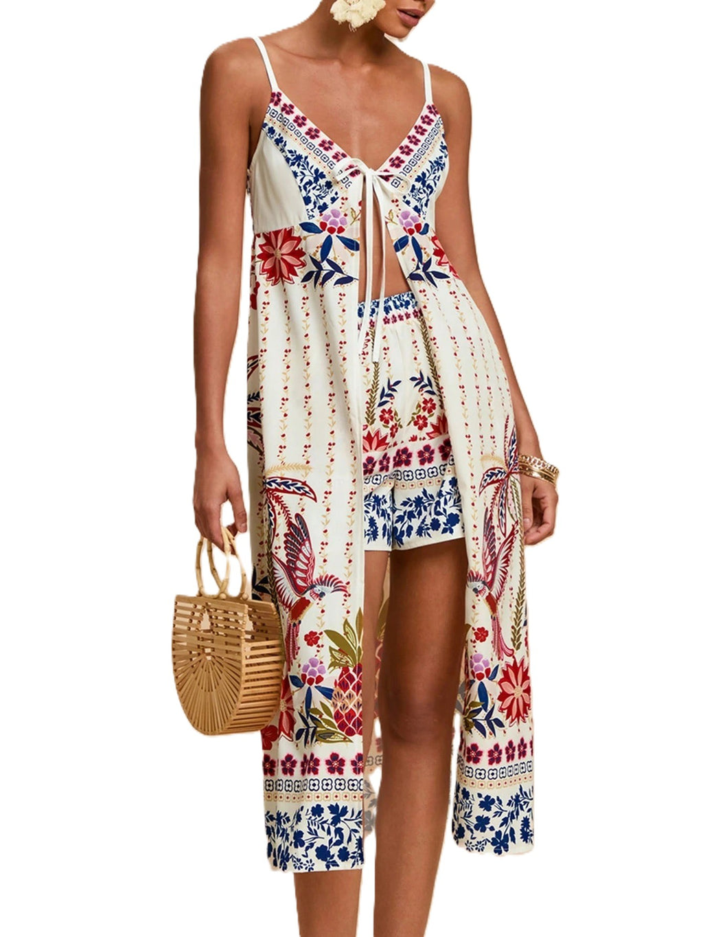 Boho Print Maxi Overlay Tank And Shorts Set - view 3