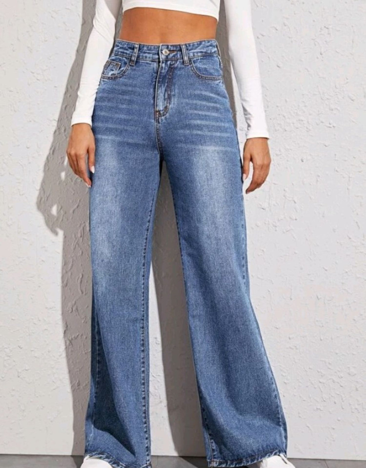 High Waisted Wide Leg Baggy Jeans - Light blue - 1