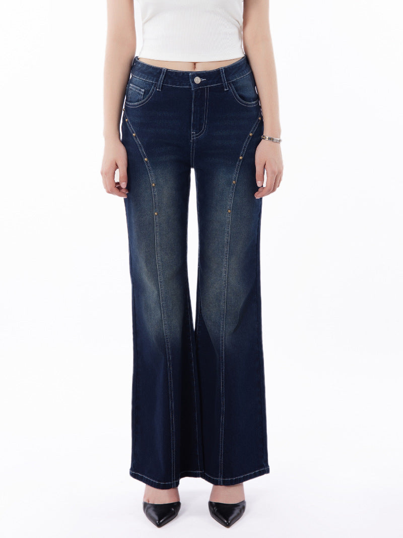 Retro Whiskered Flare Leg Denim Jeans