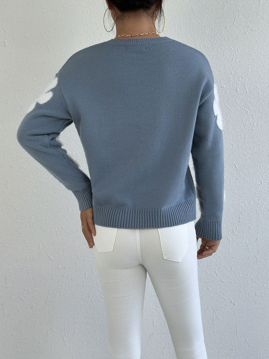Floral Sleeve Jacquard Knit Sweater - view 2