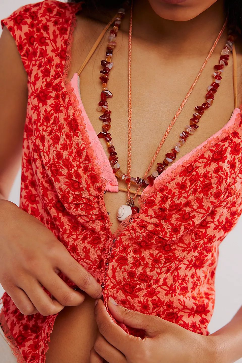 Ditsy Print Sweetheart Neck Cap Sleeve Top - Red - 1