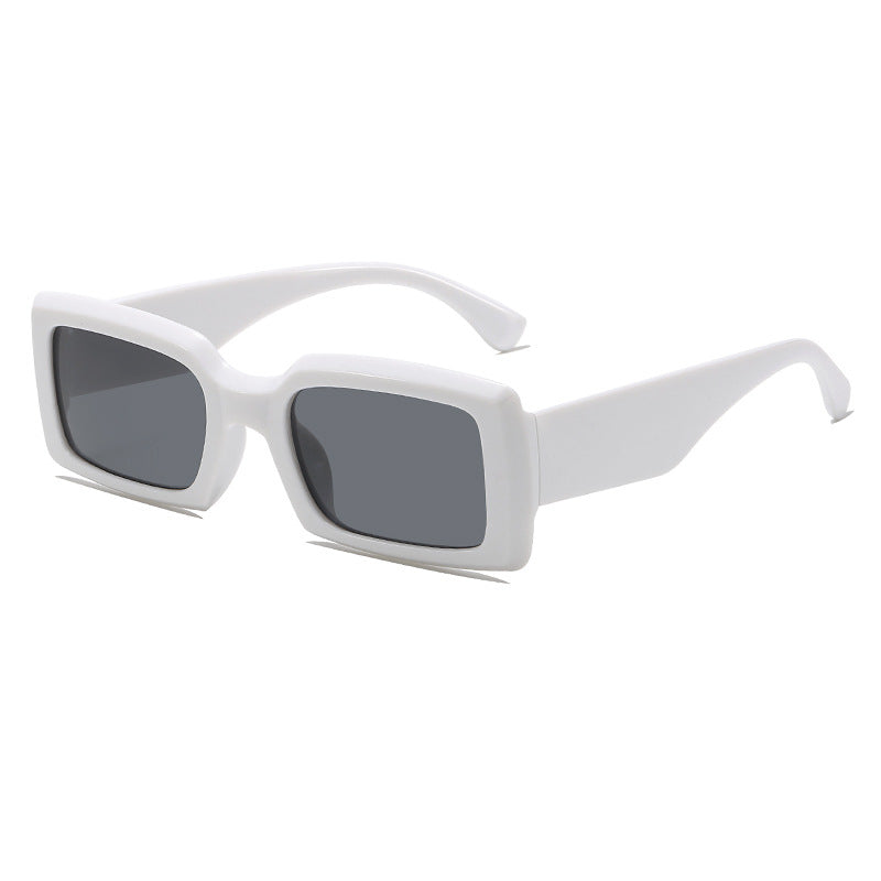 Thick Rim Rectangular Y2K Sunglasses - White