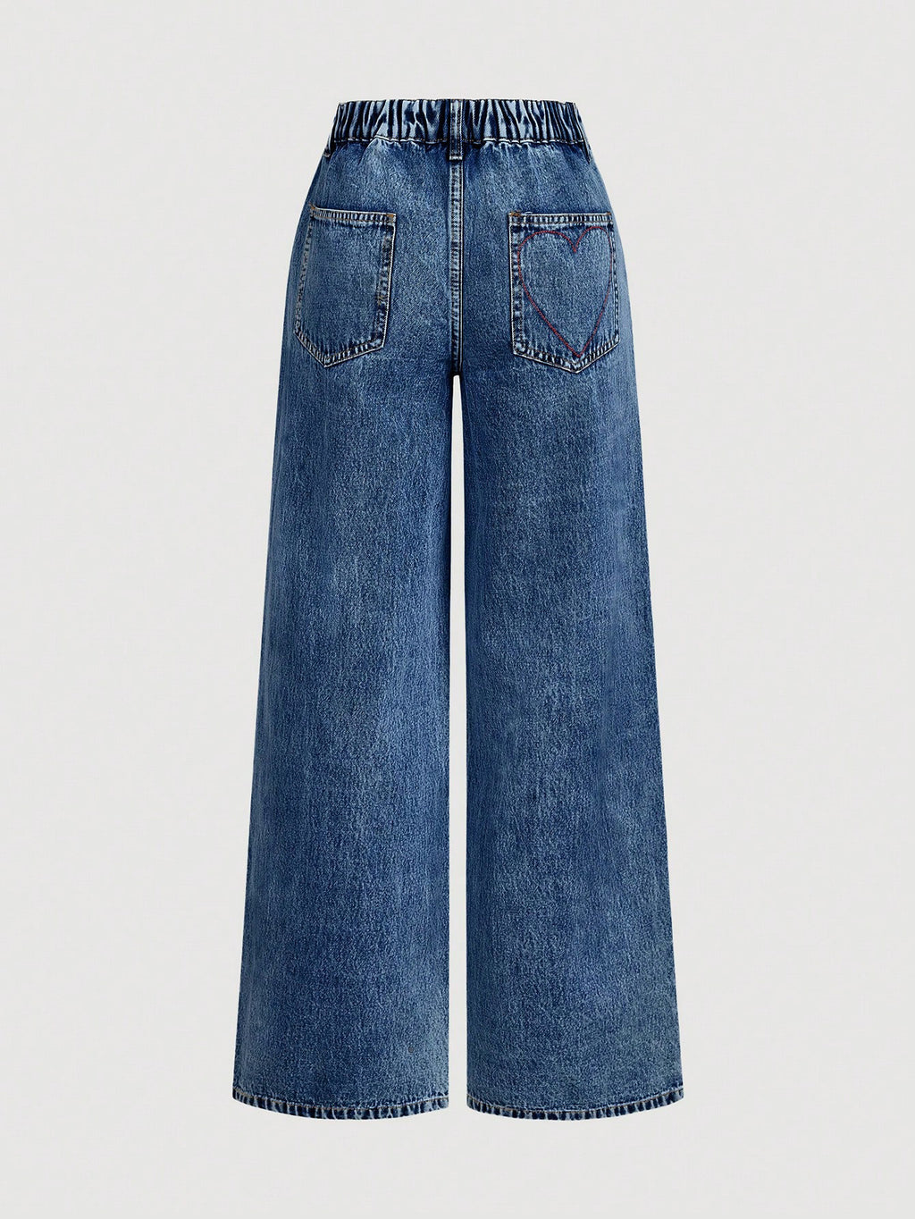 Heart Embroidered Wide Leg Baggy Jeans - DarkBlue - 1