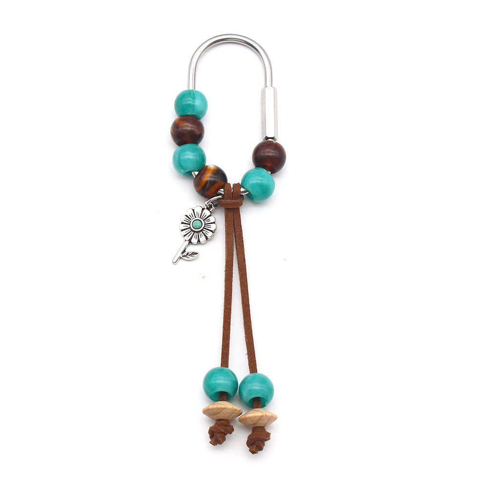 Beaded Western Keychain with Suede Tassel Drops
