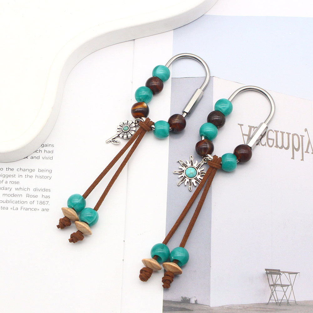 Beaded Western Keychain with Suede Tassel Drops - view 1