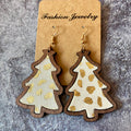Wood Christmas Tree Drop Earrings - A