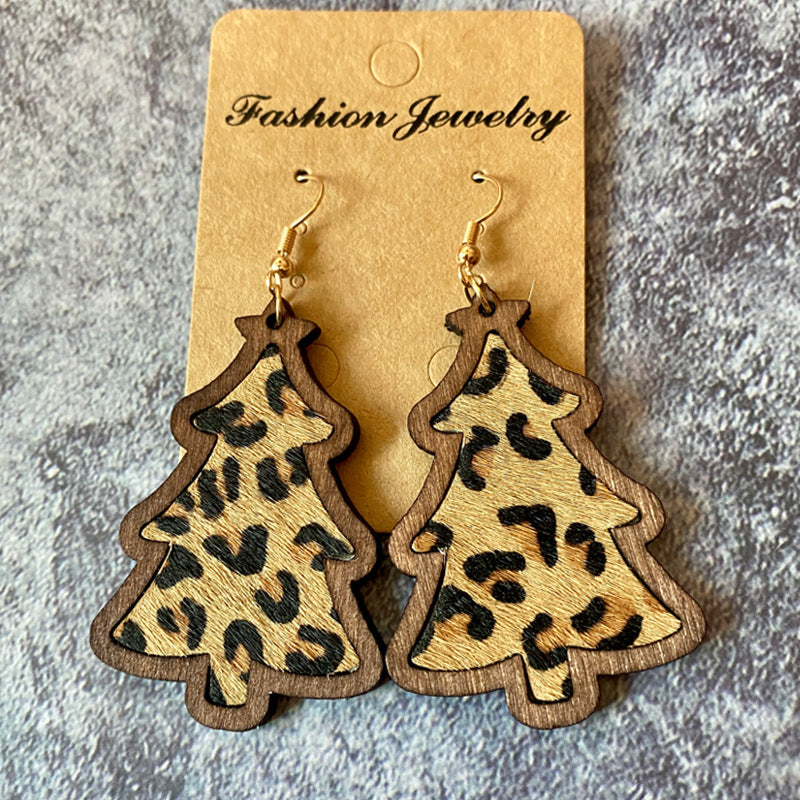 Wood Christmas Tree Drop Earrings - B