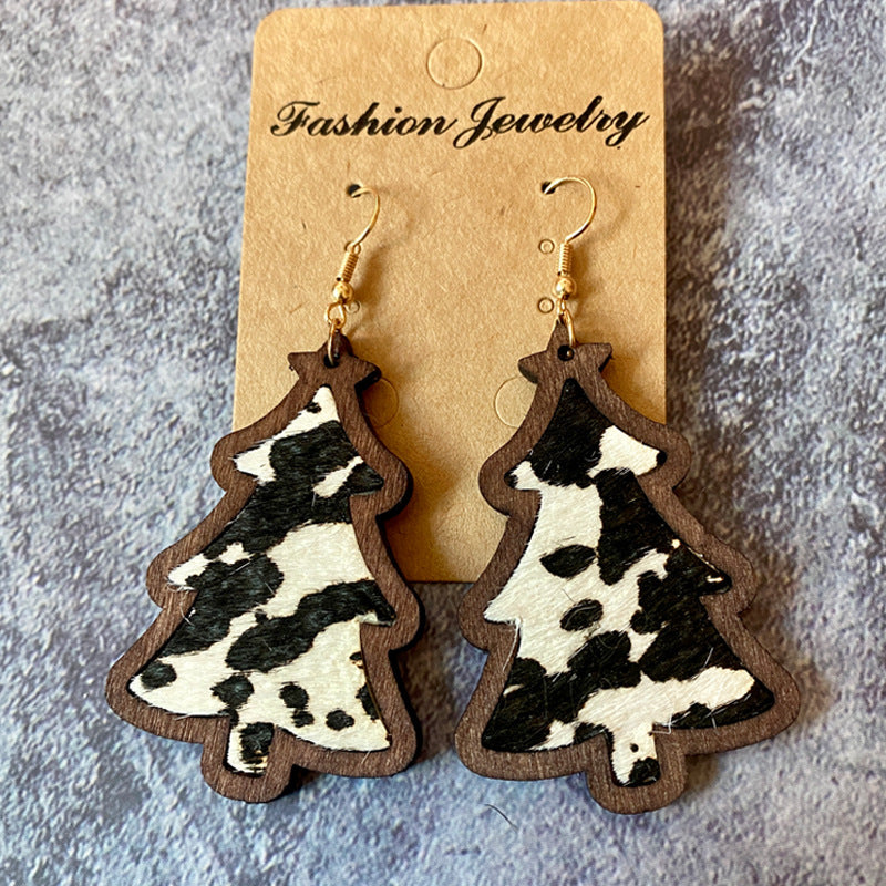 Wood Christmas Tree Drop Earrings - D