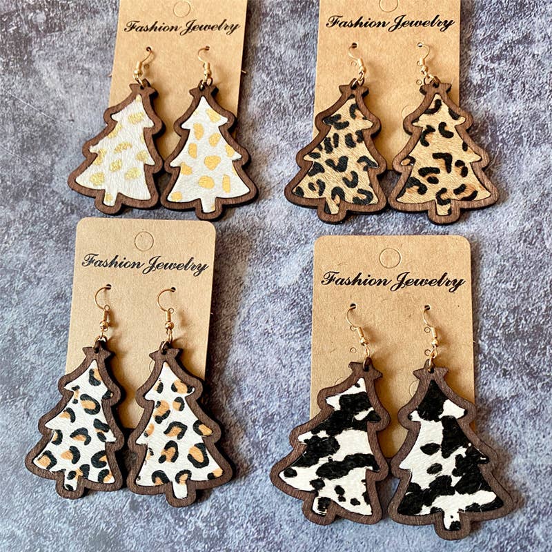 Wood Christmas Tree Drop Earrings