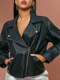 Asymmetric Zip Faux Leather Biker Jacket - Black