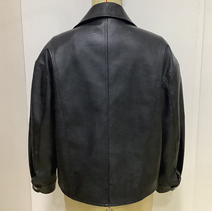 Asymmetric Zip Faux Leather Biker Jacket - Black - 4