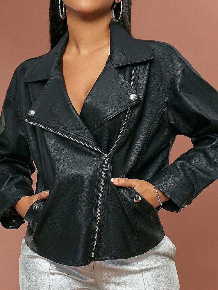 Asymmetric Zip Faux Leather Biker Jacket