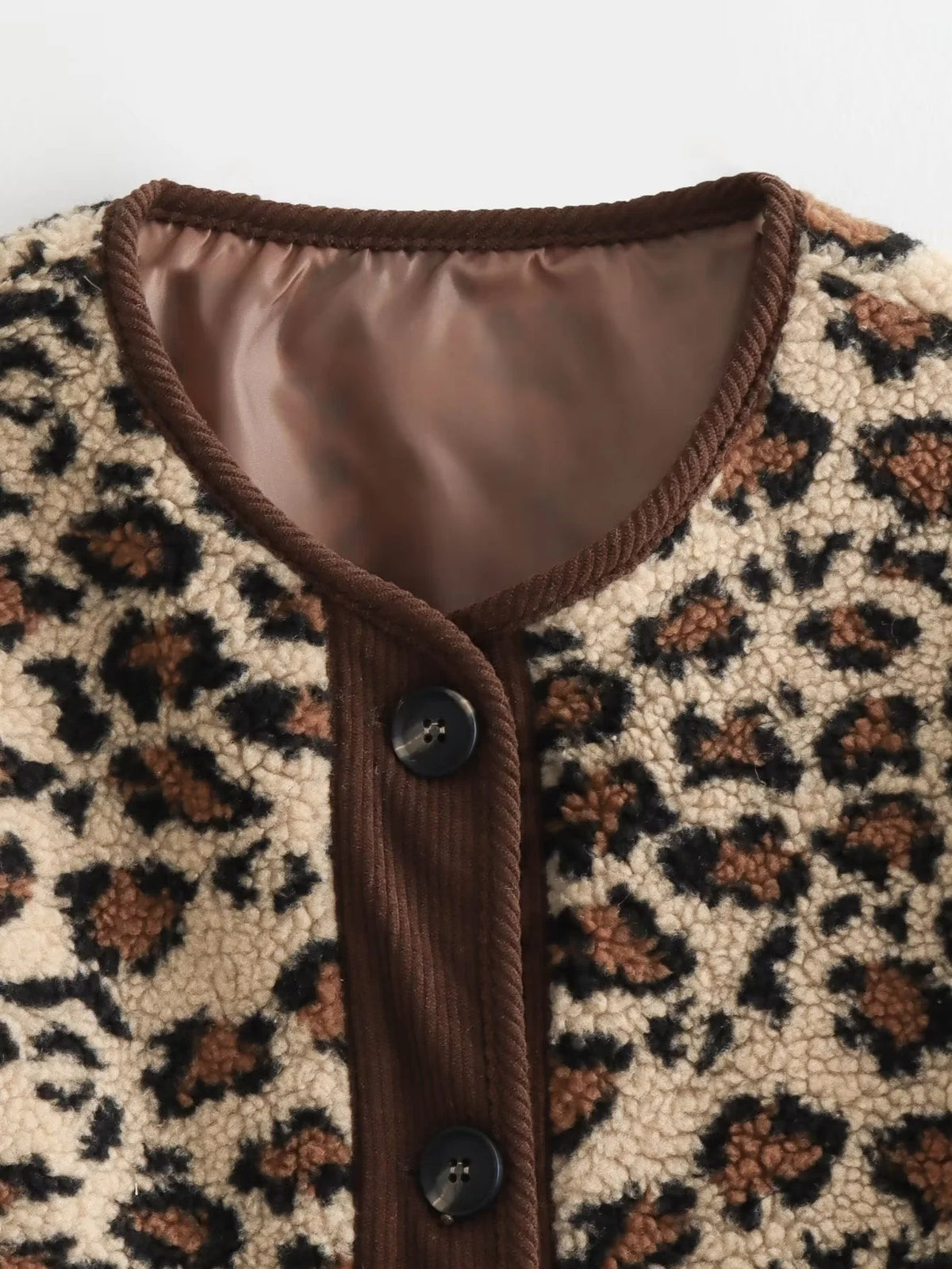 Leopard Print Teddy Collarless Jacket - Leopard - 2
