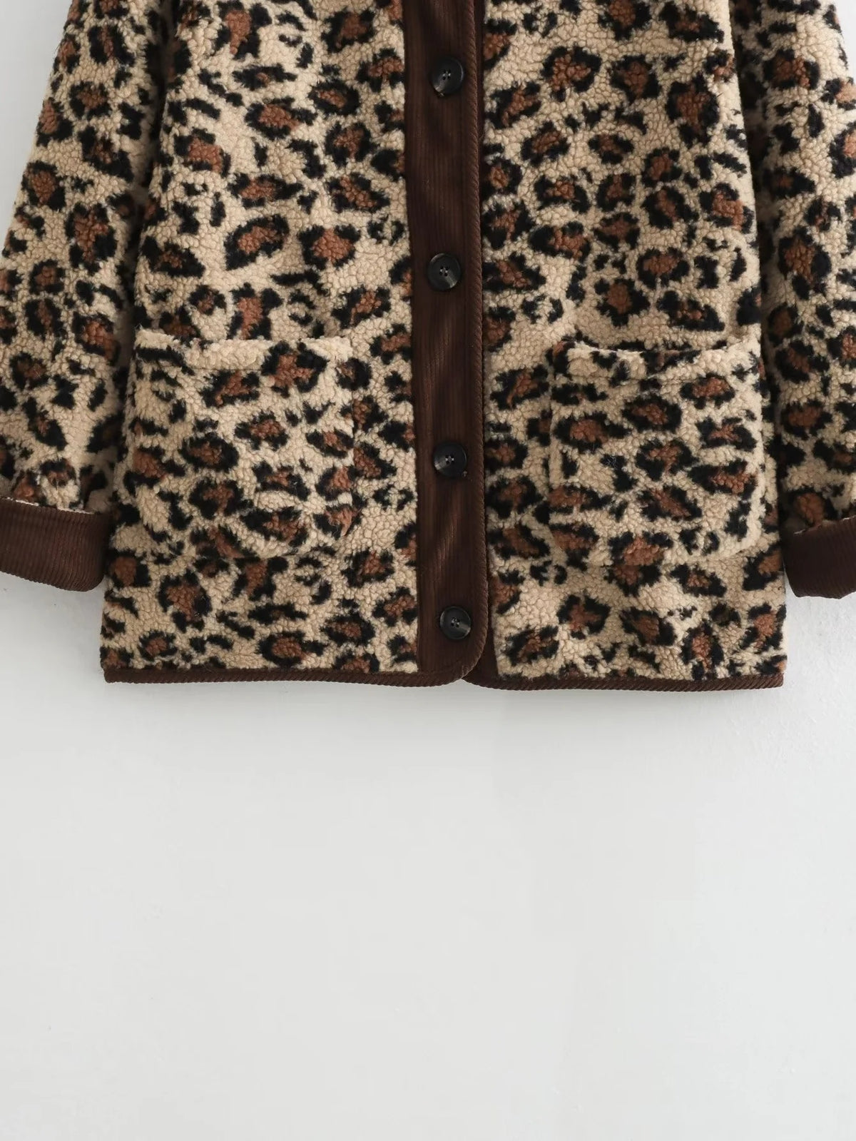 Leopard Print Teddy Collarless Jacket - Leopard - 6