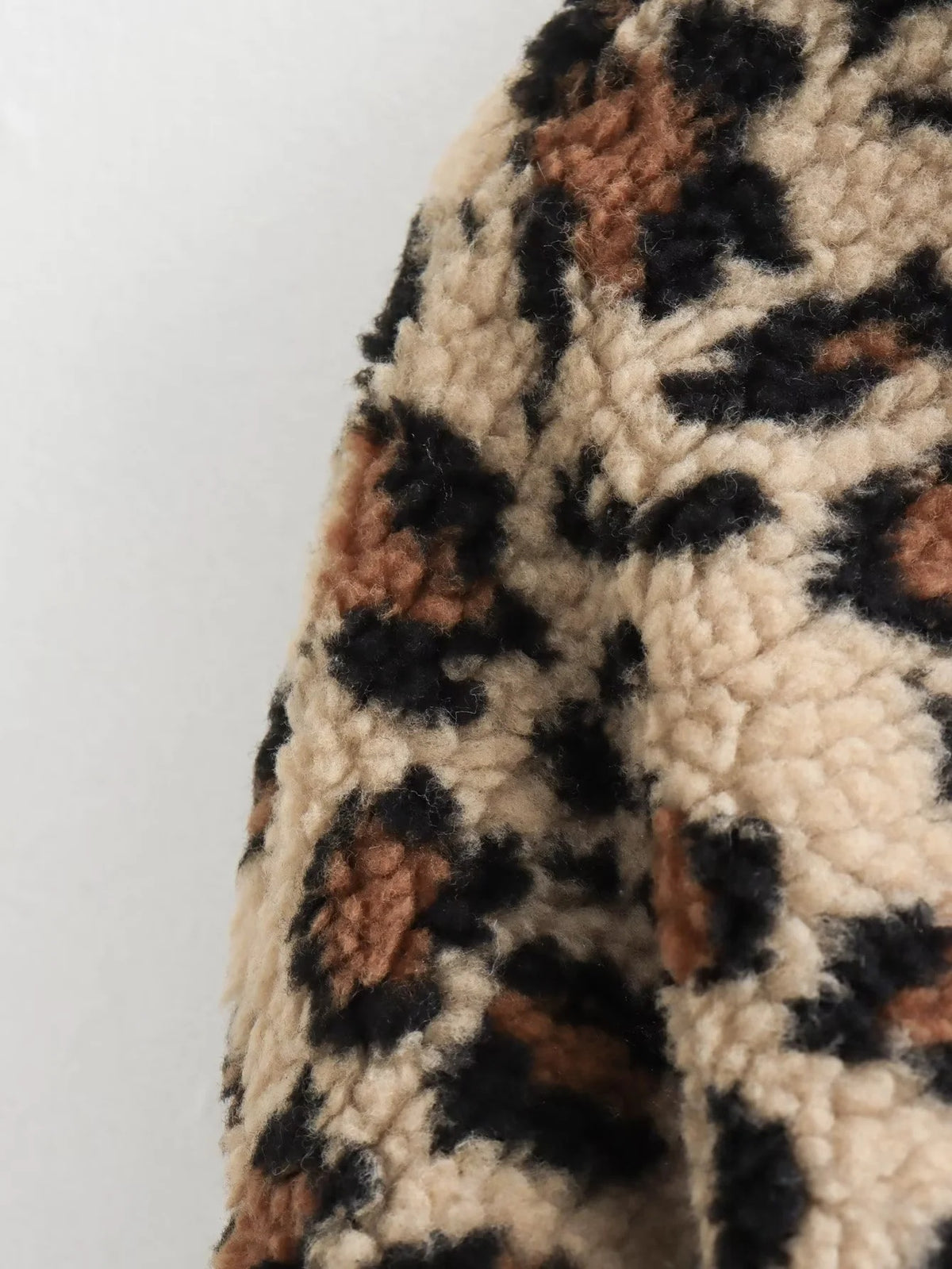 Leopard Print Teddy Collarless Jacket - Leopard - 7
