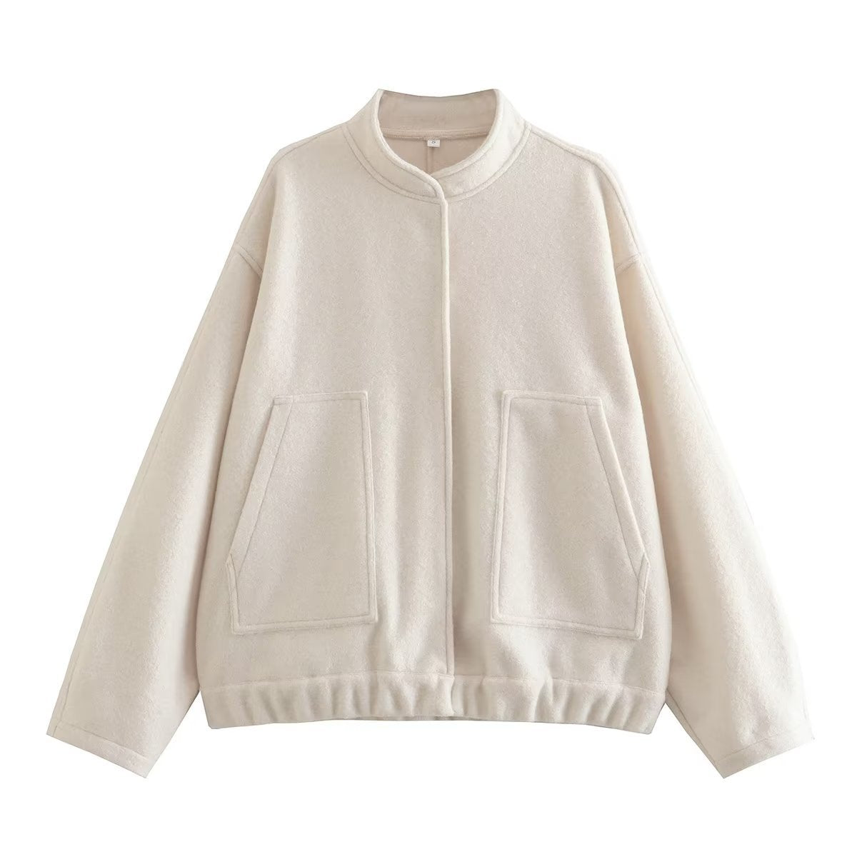 Boucle Stand Collar Patch Pocket Coat - Apricot