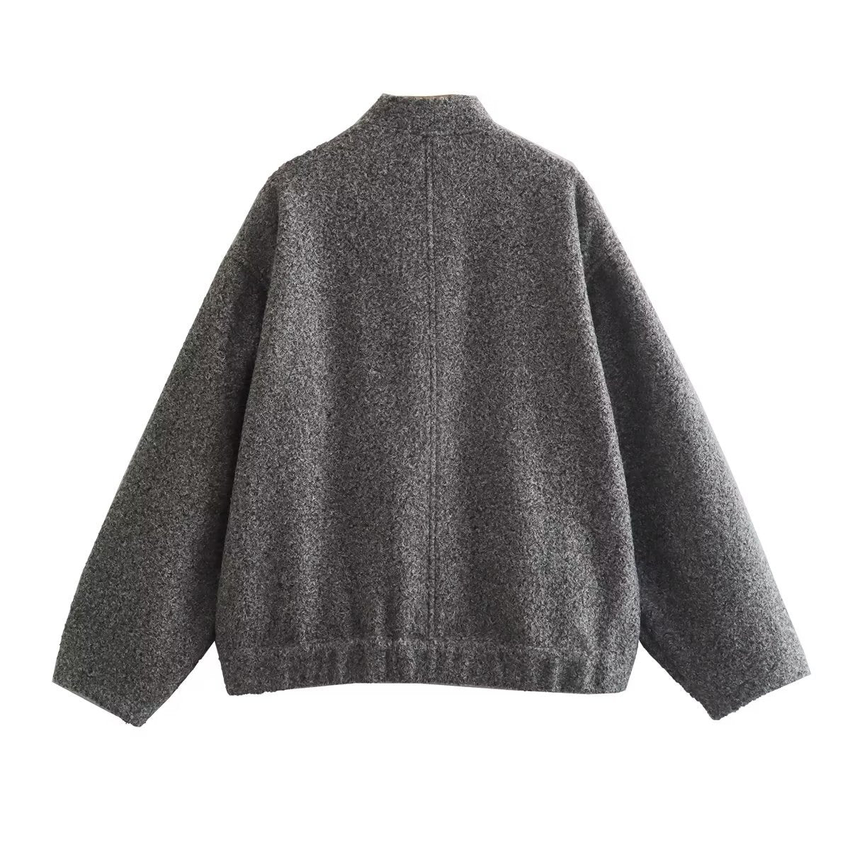 Boucle Stand Collar Patch Pocket Coat - DarkGrey - 3