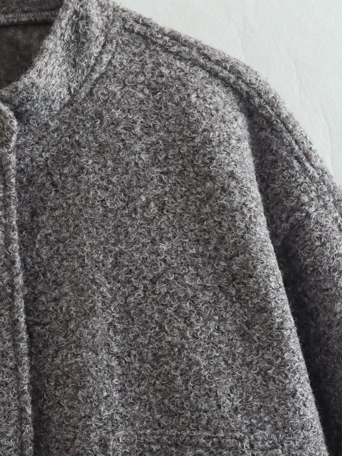 Boucle Stand Collar Patch Pocket Coat - DarkGrey - 4