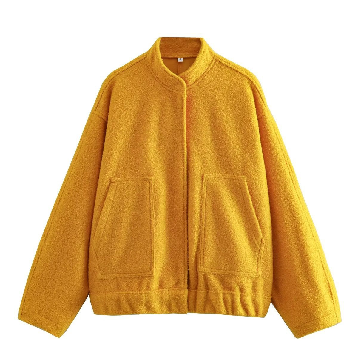 Boucle Stand Collar Patch Pocket Coat - Orange 