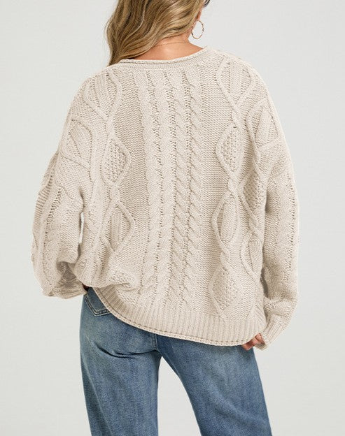 Oversized Cable Knit Button Front Cardigan - Apricot - 1