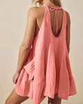 Crinkle Tie Back Mini Dress with Pockets - Pink