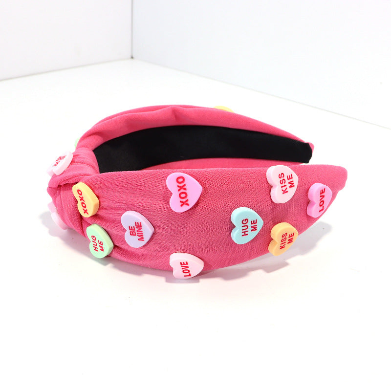 Candy Heart Knotted Fabric Headband - Pink