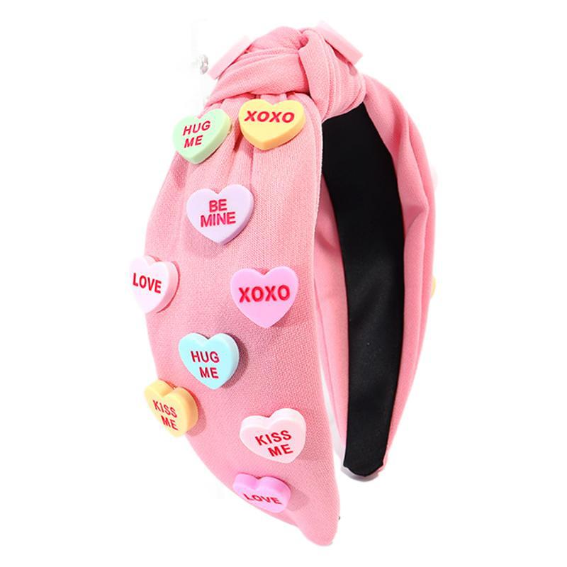 Candy Heart Knotted Fabric Headband - RoseRed