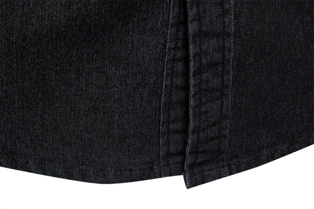 Vintage Wash Denim Shirt with Flap Pockets - Black - 10