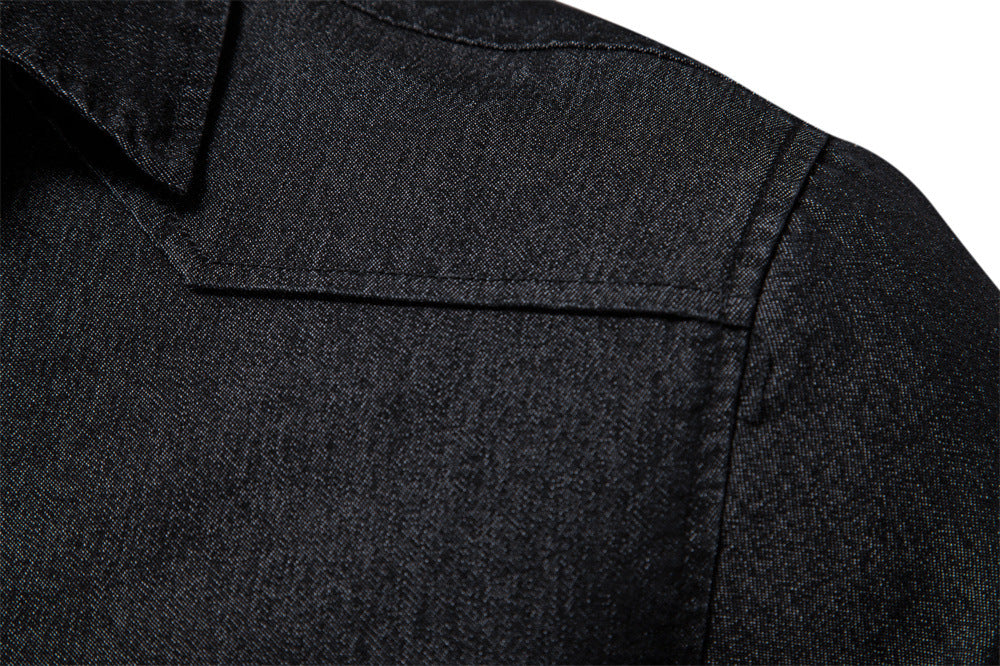 Vintage Wash Denim Shirt with Flap Pockets - Black - 11