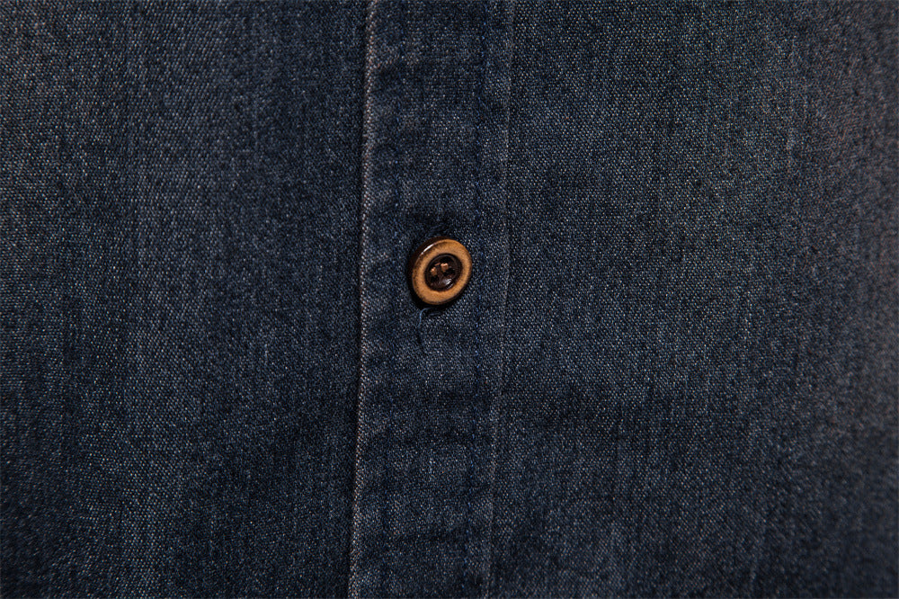 Vintage Wash Denim Shirt with Flap Pockets - Black - 3