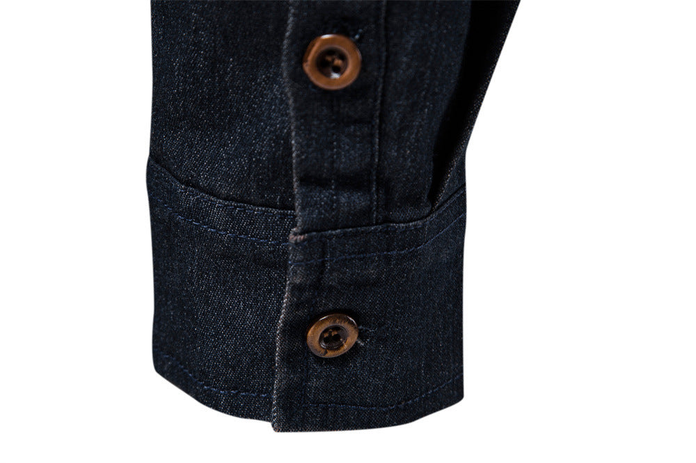 Vintage Wash Denim Shirt with Flap Pockets - Black - 8