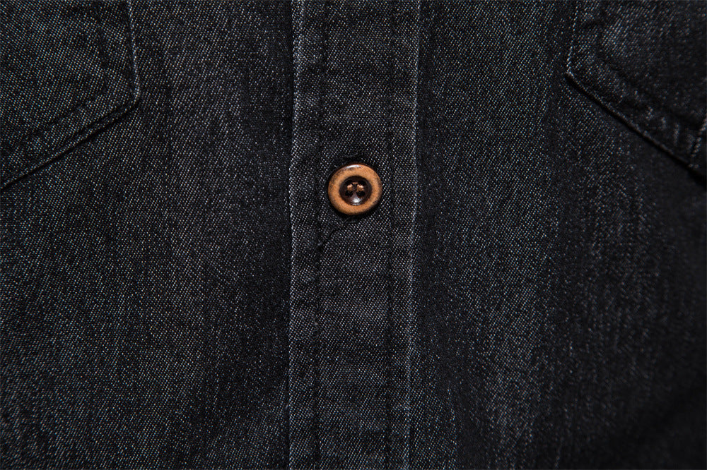 Vintage Wash Denim Shirt with Flap Pockets - Black - 9