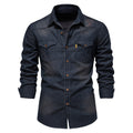 Vintage Wash Denim Shirt with Flap Pockets - Navy