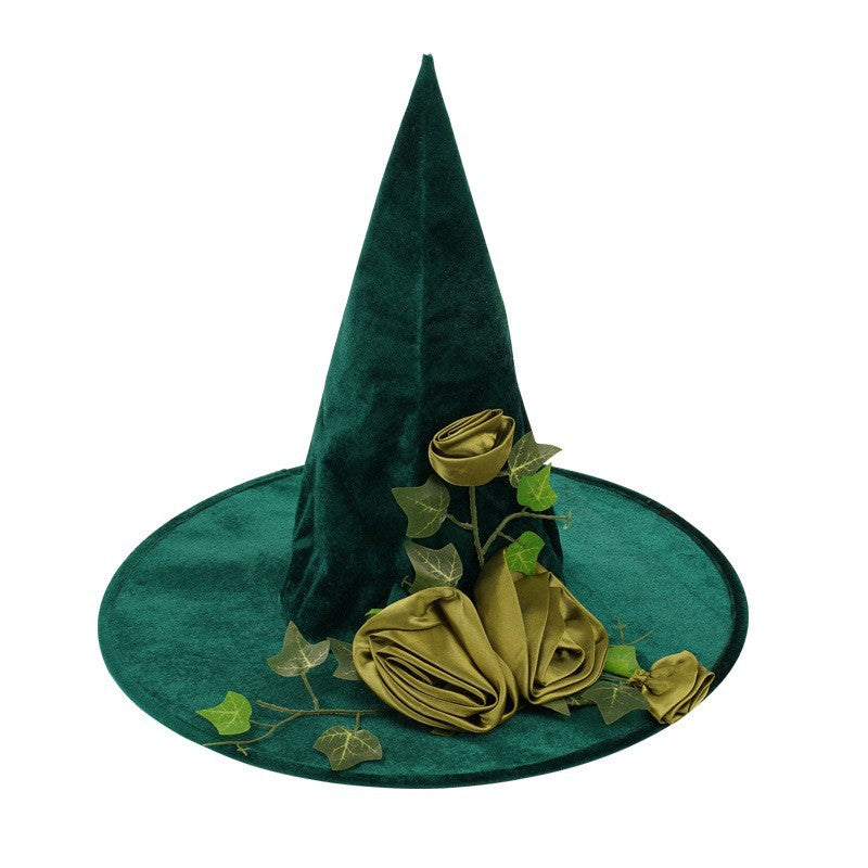 Rose Ivy Velvet Witch Hat - Green