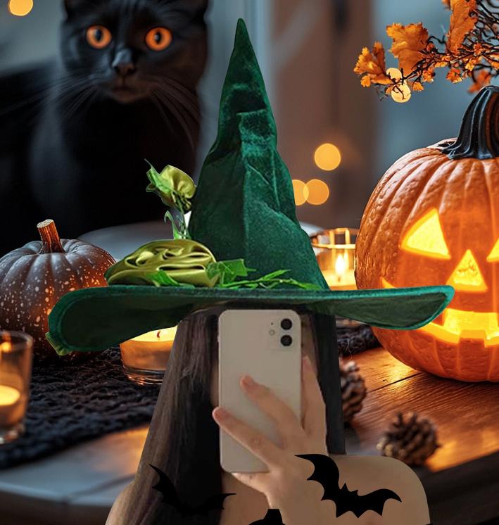 Rose Ivy Velvet Witch Hat - Green - 2